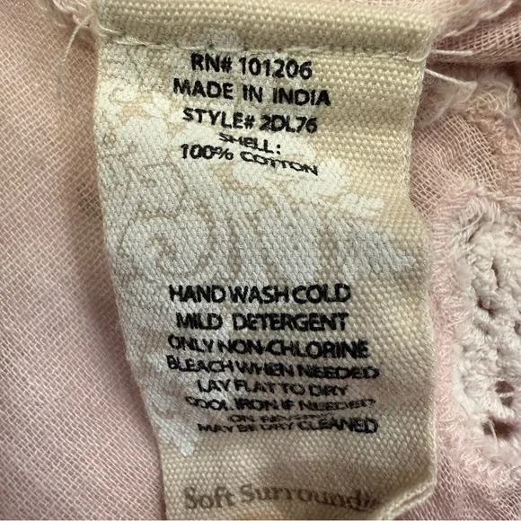 Soft Surroundings Smocked Lace Hem Peasant Blouse Pink Cotton Top Small - Picture 12 of 12